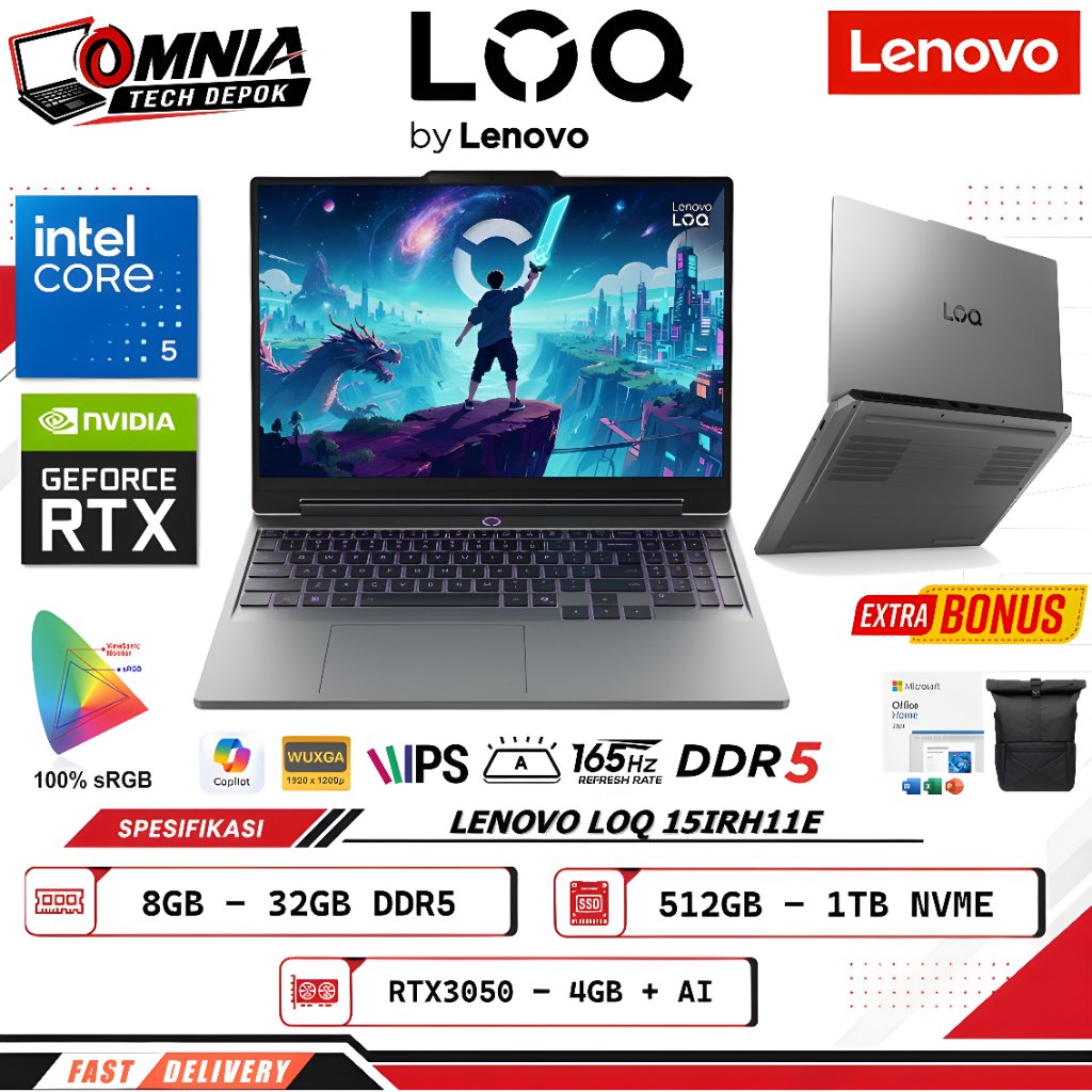 Jual Lenovo LOQ 15IRH11E Intel Core 5 205H 40GB 1TB SSD RTX3050 165Hz ...