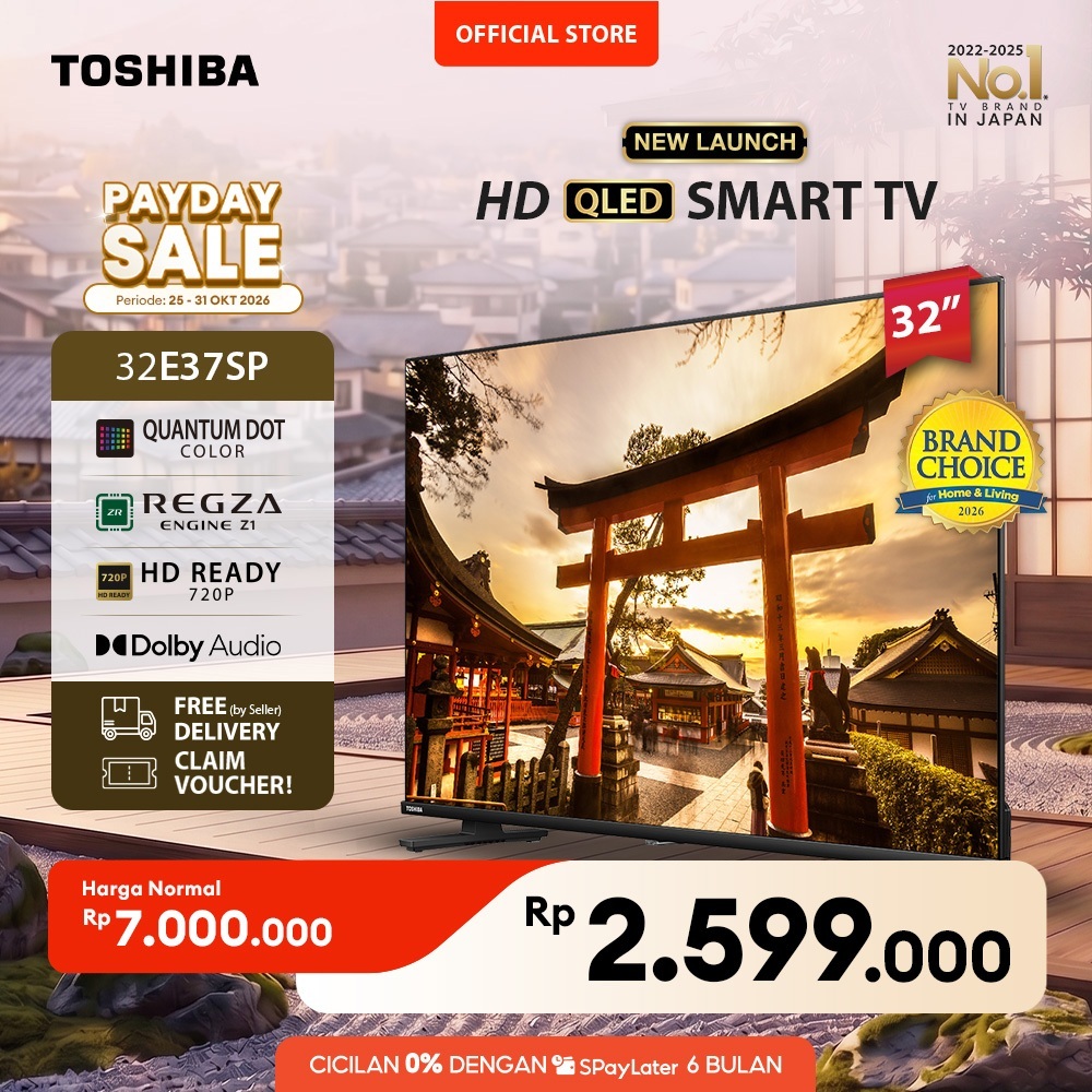 [HD QLED] [KHUSUS ONLINE] Toshiba TV 32" QLED HD Smart TV - Dolby Audio Netflix Disney+ Youtube Screen Sharing Remote Voice Control HDMI Bluetooth Digital WIFI - 32E37SP