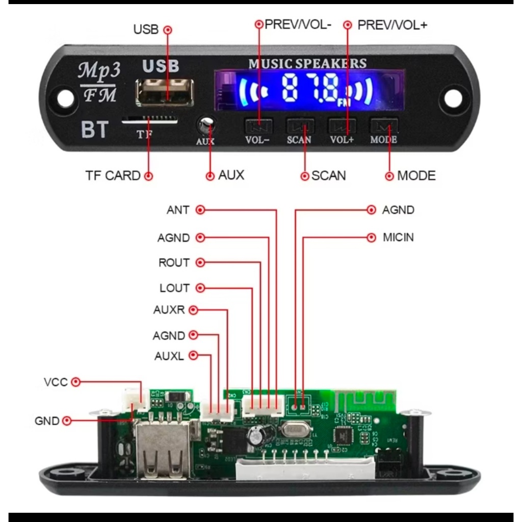 Jual Mp3 Kit Modul Bluetooth 5.0 USB AUX FM Ridio 12V Original VTF ...