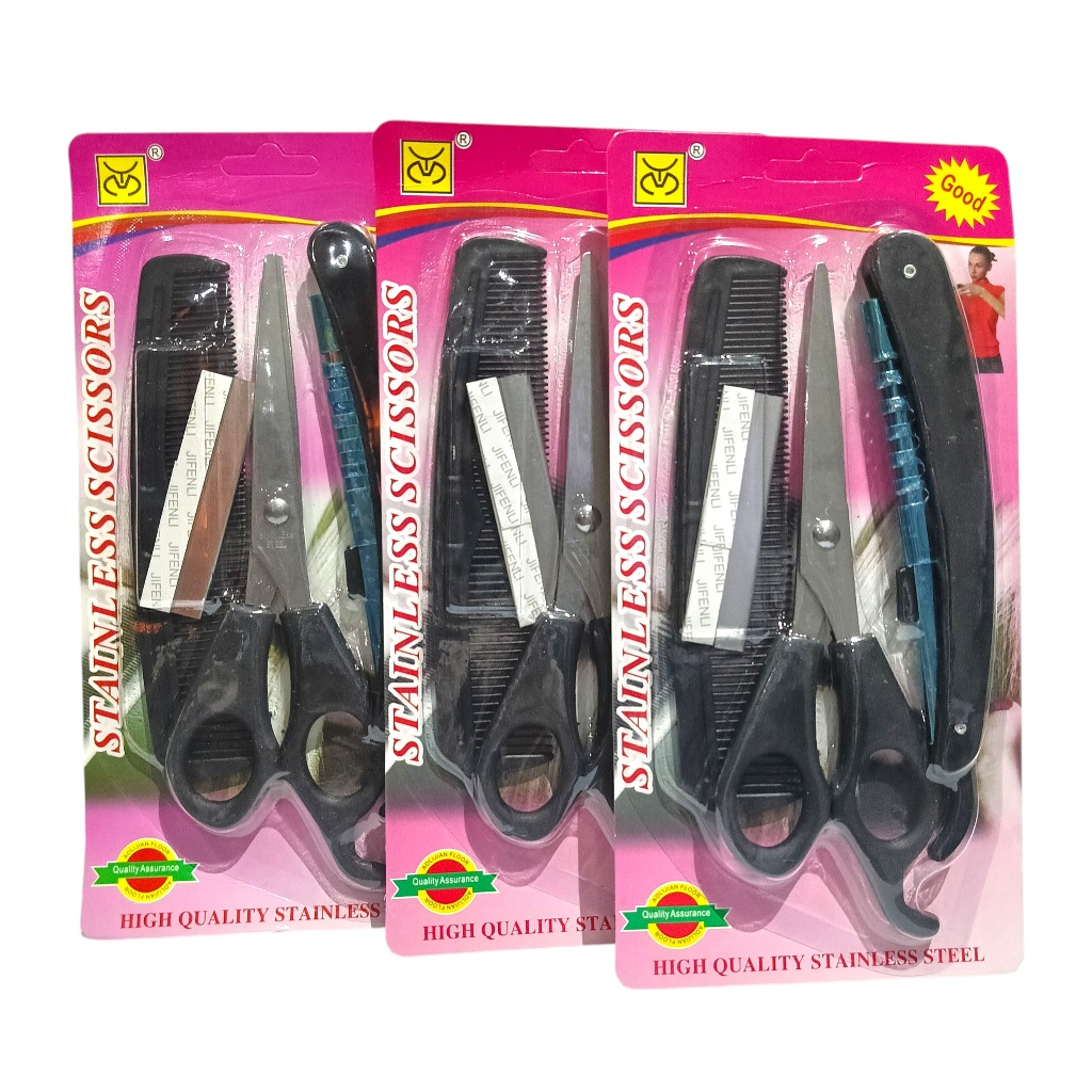 Jual Gunting Rambut Set isi 4 Pcs Gunting , Pisau sasak , Pisau Cukur ...