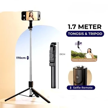 Tongsis Bluetooth 3In1 R1 L 170cm Selfie Stick Portable Flexible 360º Tripod HP 1.7 Meter
