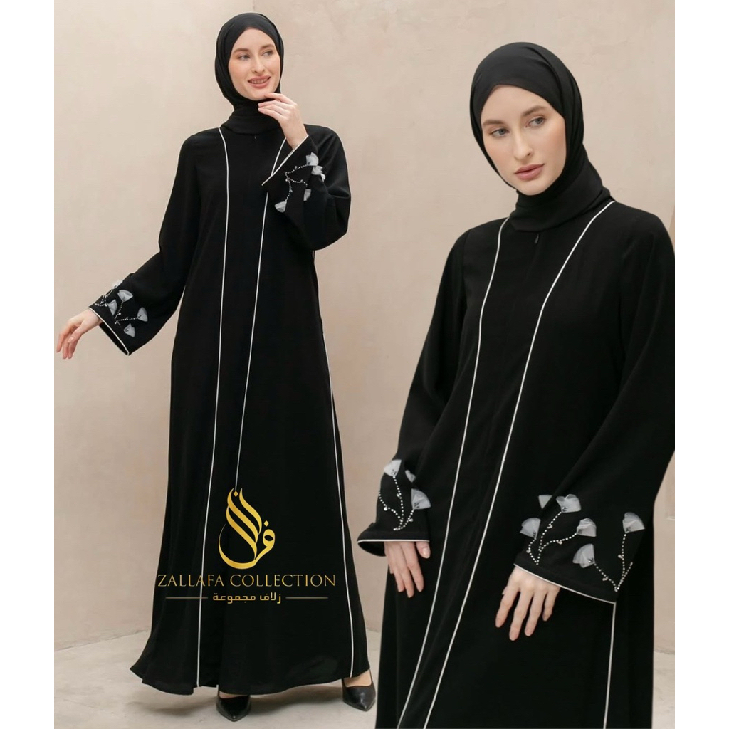 Abaya Yasmin payet Jetblack saudi gamis hitam pekat polos lis basic dress syari umroh