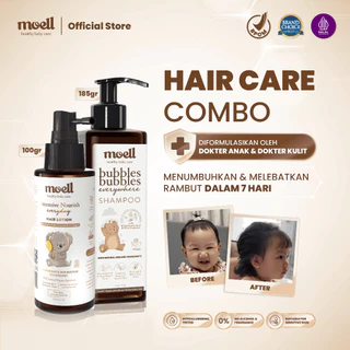 Moell Hair Care - Hair Lotion 100ml & Shampoo 185gr - Menumbuhkan & Melebatkan Rambut Bayi & Anak - Panax Ginseng,Kemiri, Biotin - Skincare Bayi Formulasi Dokter- Perawatan Rambut Bayi dan Anak