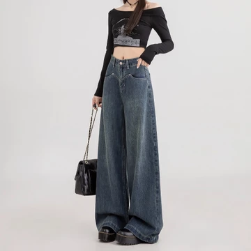 Real Pict Retro Celana Baggy Wanita Celana Highwaist Kulot Jeans Korean Style Celana Gombrong