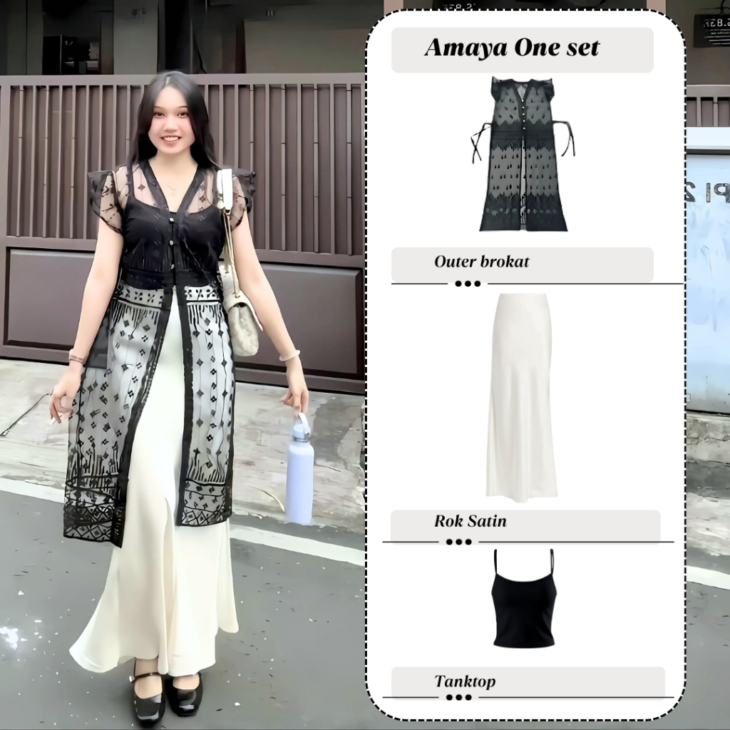 Jual Outfit Set Kekinian Wanita (Outer Brukat, Rok Duyung, Tanktop) One ...