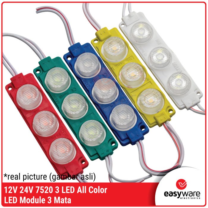 Jual 12V 24V 7520 3LED LED 3 LED Module 3 Mata Red Green Blue Yellow ...