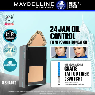 MAYBELLINE OFFICIAL Fit Me 24HR Oil Control Powder Foundation 5 gr Make up Bedak Two Way Cake TWC SPF 44 Blur & Cover Cushion Foundation Bedak Padat Concealer BB Cream Foundation Waterproof Skin Tint Fondation