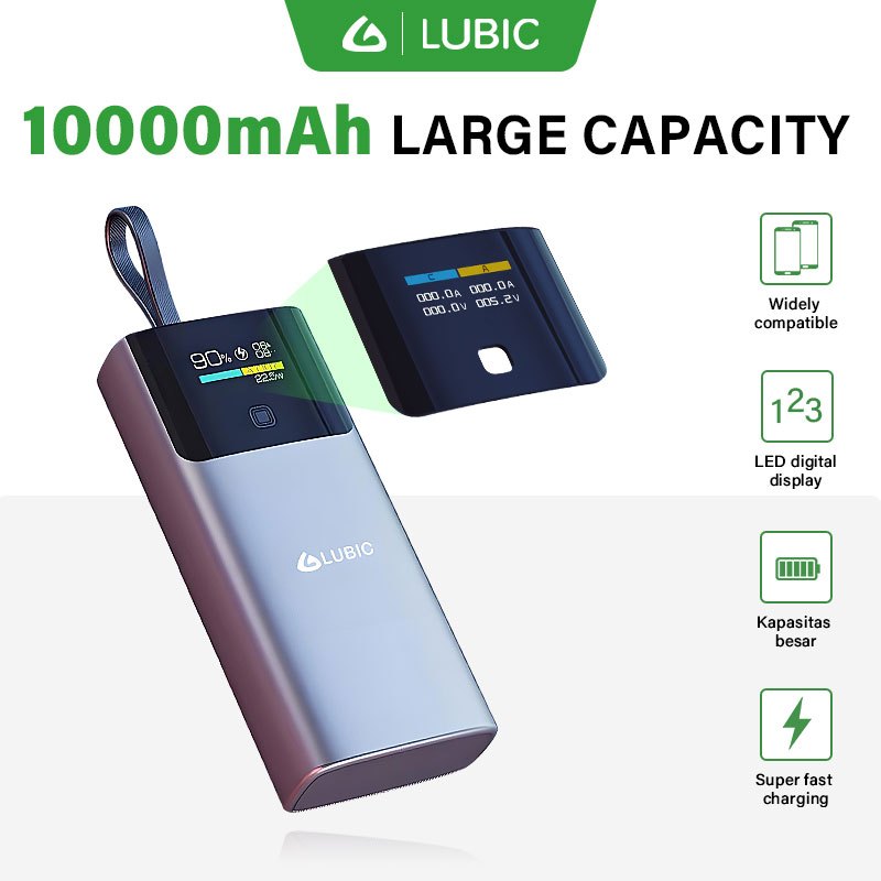 Jual LUBIC Powerbank 22.5W Fast Charging Display output and input power ...