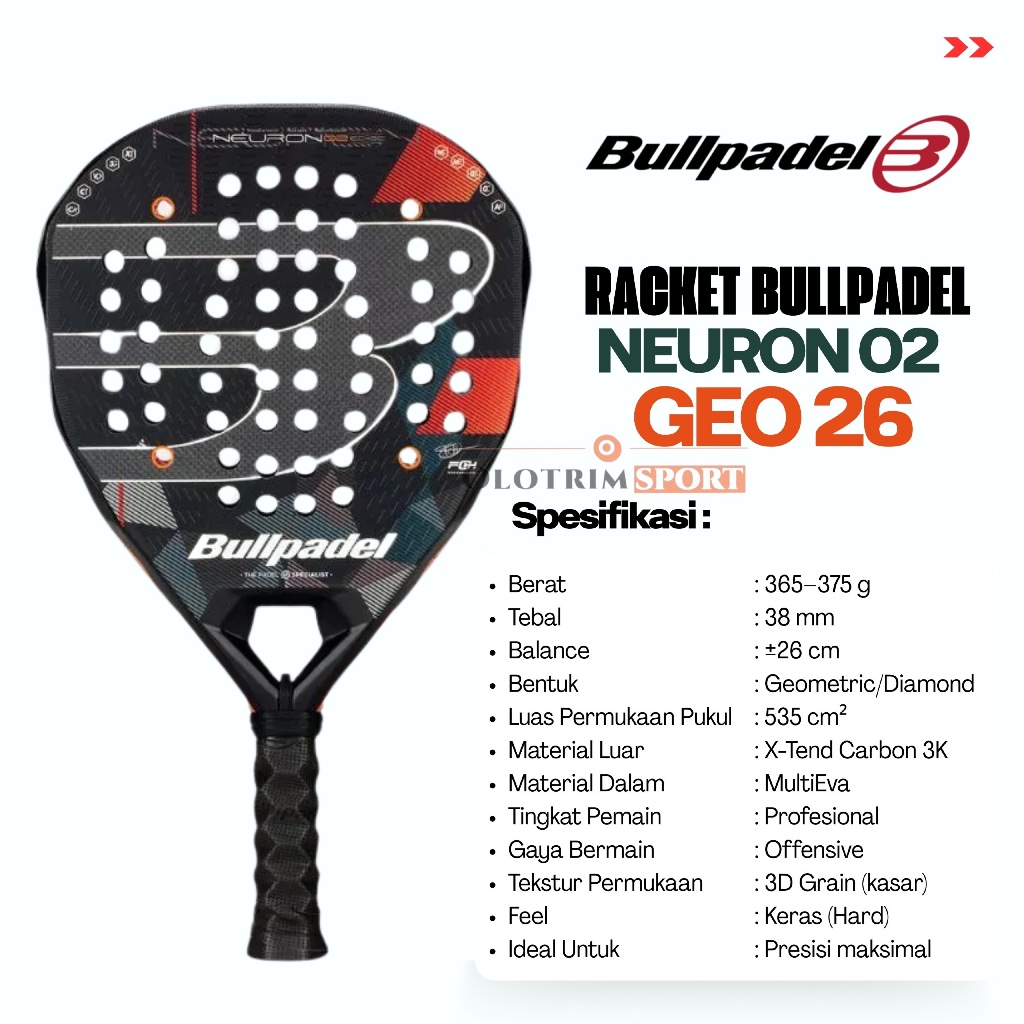 Jual BULLPADEL NEURON 02 GEO 26 Racket Bull Padel Raket Original ...