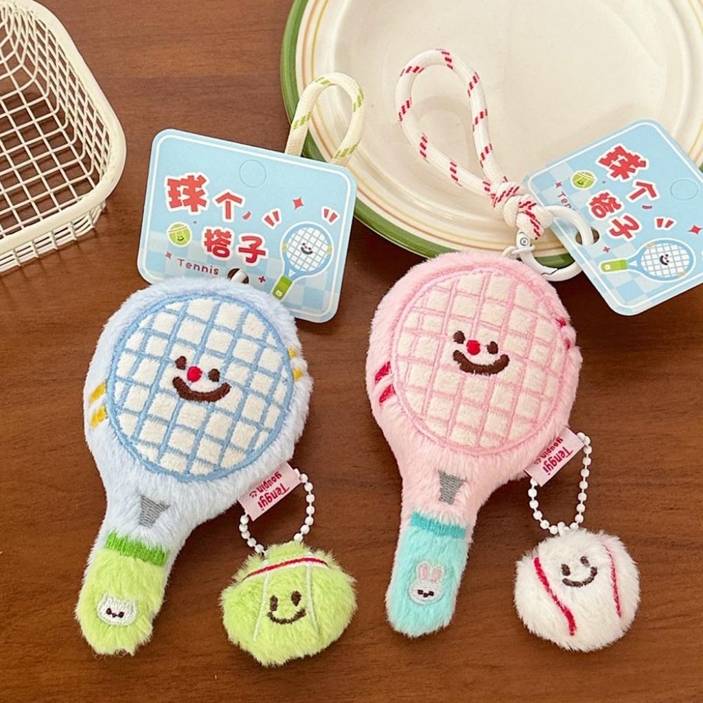 Jual 2pcs Keychain Sporty Couple Plush Racket Tennis Badminton ...