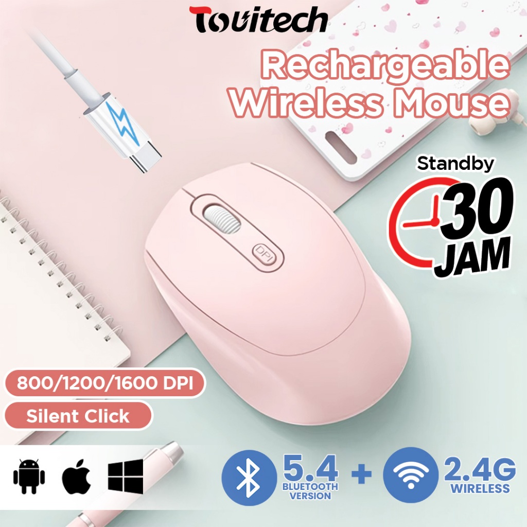 Jual Wireless 2in1 Mouse 2.4gHz Bluetooth USB V5.4 Silent Click ...