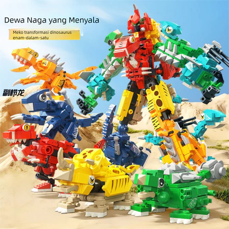 Mainan Blok Dinosaurus 6 dalam 1 Mainan Blok Ukuran Kecil Mainan Blok Montase Edukatif Mainan Dinosaurus untuk Anak-anak
