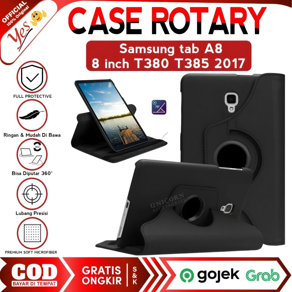 case Samsung tab A8 inch T380 T385 2017 Casing Rotary Flip Cover Buku  Leather Standing