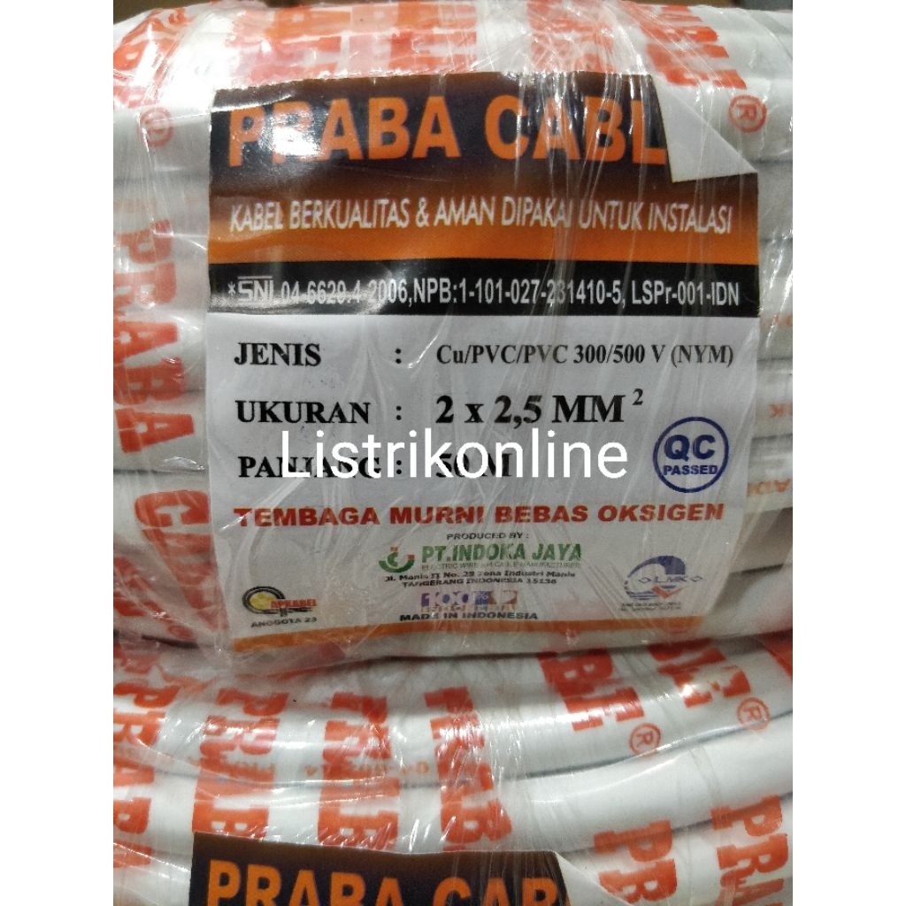 Jual PRABA KABEL NYM 2X2.5 1ROL/50M KAWAT TEMBAGA SNI LMK ORIGINAL ...