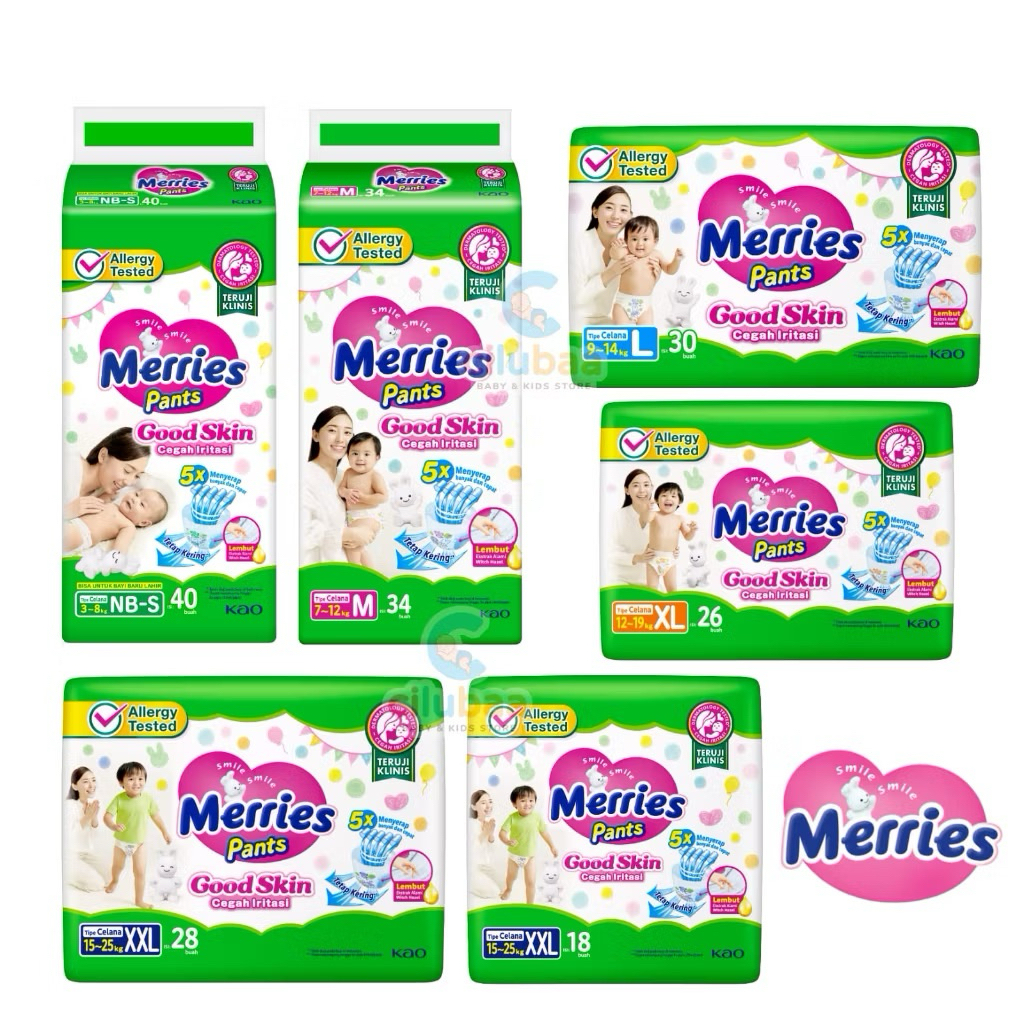 Jual MERRIES NBS40 M32 L28 XL26 PEMPERS BAYI MERRIES MURAH | Shopee ...