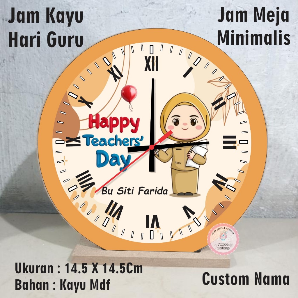 Jual Jam meja kayu MDF diameter 15cm custom nama / jam hari guru ...