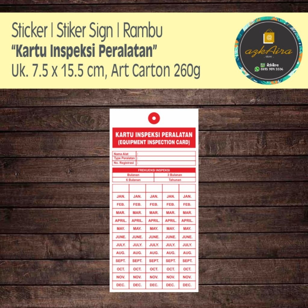 Jual Kartu Checklist Ceklis Log Inspeksi Peralatan | Kartu Inspeksi ...