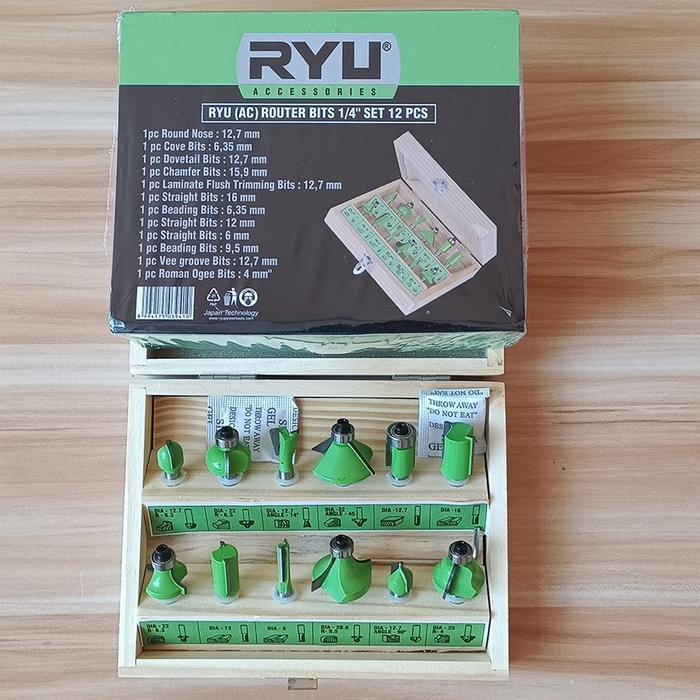 Jual ORIGINAL RYU Mata profil kayu set 12pcs Router Bits 1/4