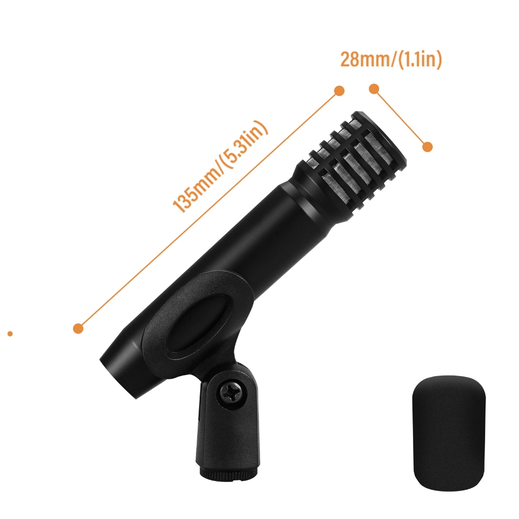 Condenser MIC Instrument Microphone 48V Drum Shaped Instrument Megaphone  With Clamp Mount Cardioid Mic for Stage Performance