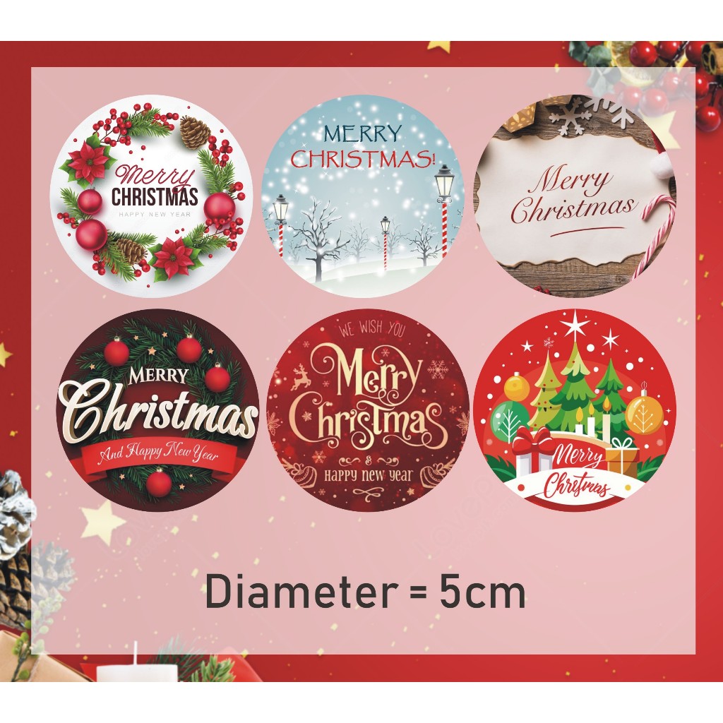 Jual Sticker Natal Bulat Diameter 5cm isi 10 biji | Shopee Indonesia