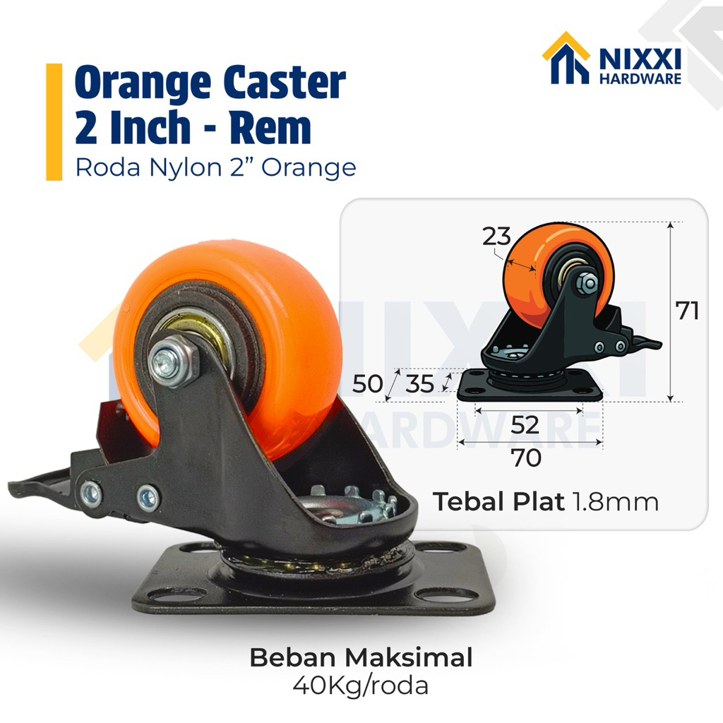 Jual Roda Nylon 2” Orange REM / Roda Nylon / Roda Troli / Roda Orange ...