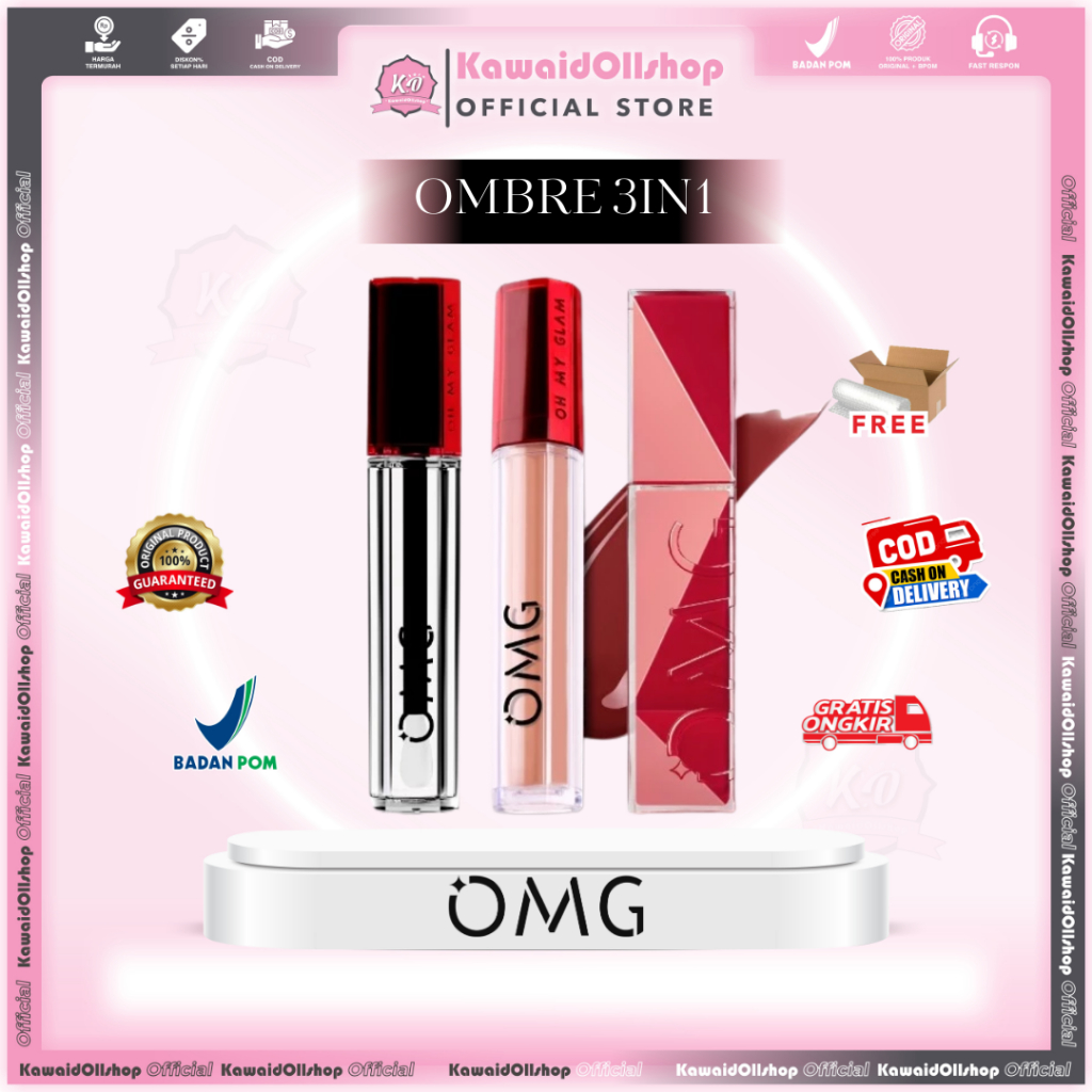 Jual OMG OH MY GLAM [Ombre 3in1] Paket Ombre Glossy Lips [Lip Vinyl ...