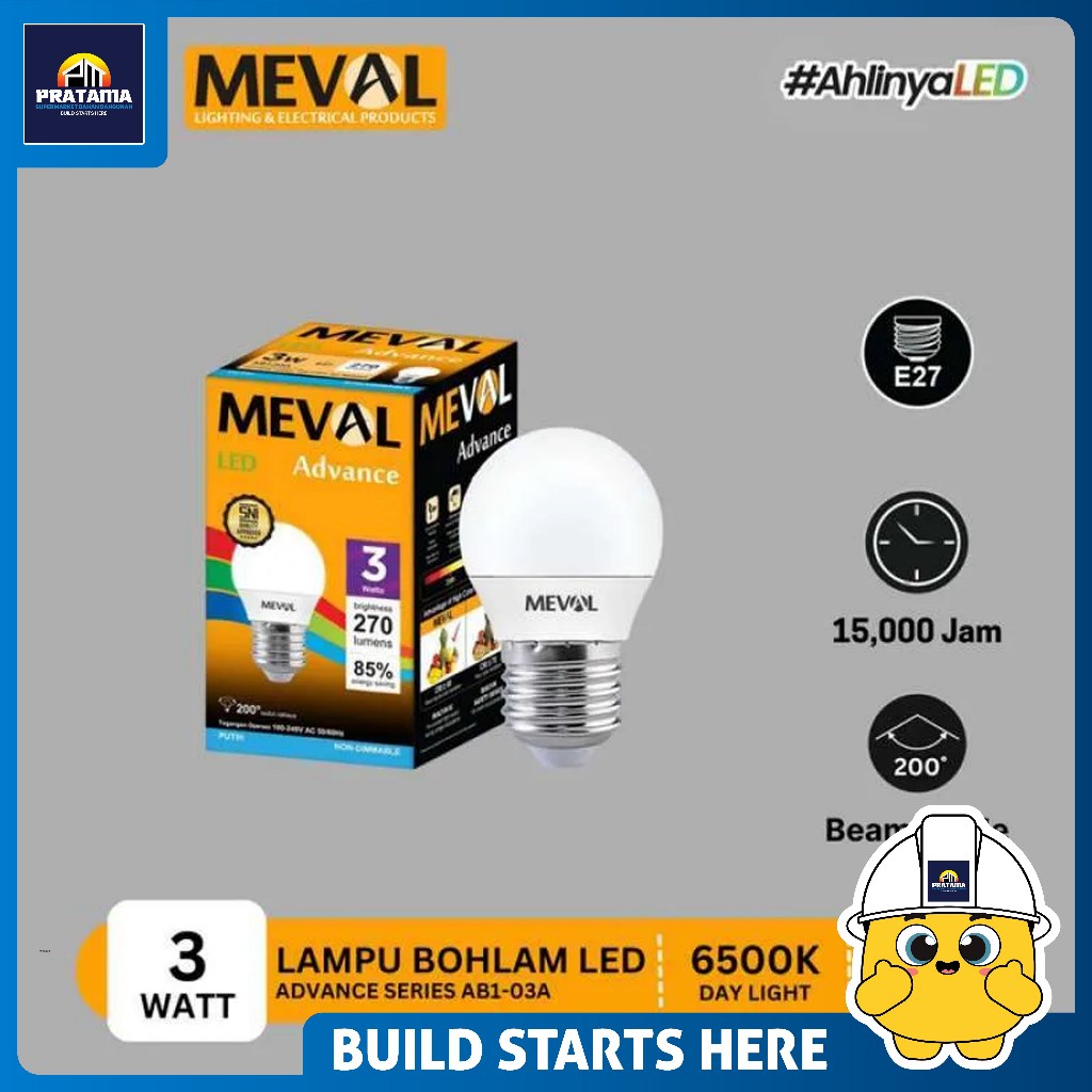 Jual MEVAL - LAMPU BOHLAM ADVANCE LED BULB 3 WATT PUTIH | Shopee Indonesia