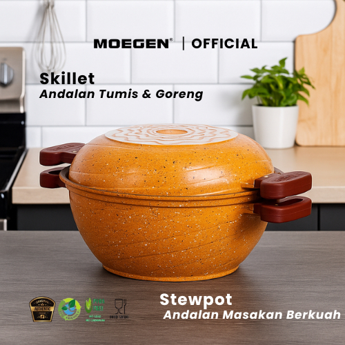 MOEGEN Skillet & Stewpot 30cm Set Granite Series Plus Steamer Anti Lengket