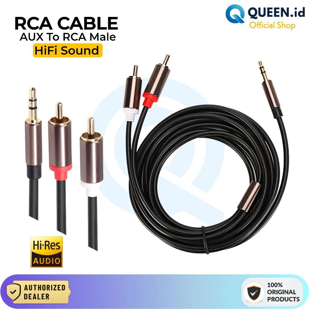 Jual QUEEN Kabel Audio AUX 3.5mm To RCA Male to Male HiFi 2M 200cm ...