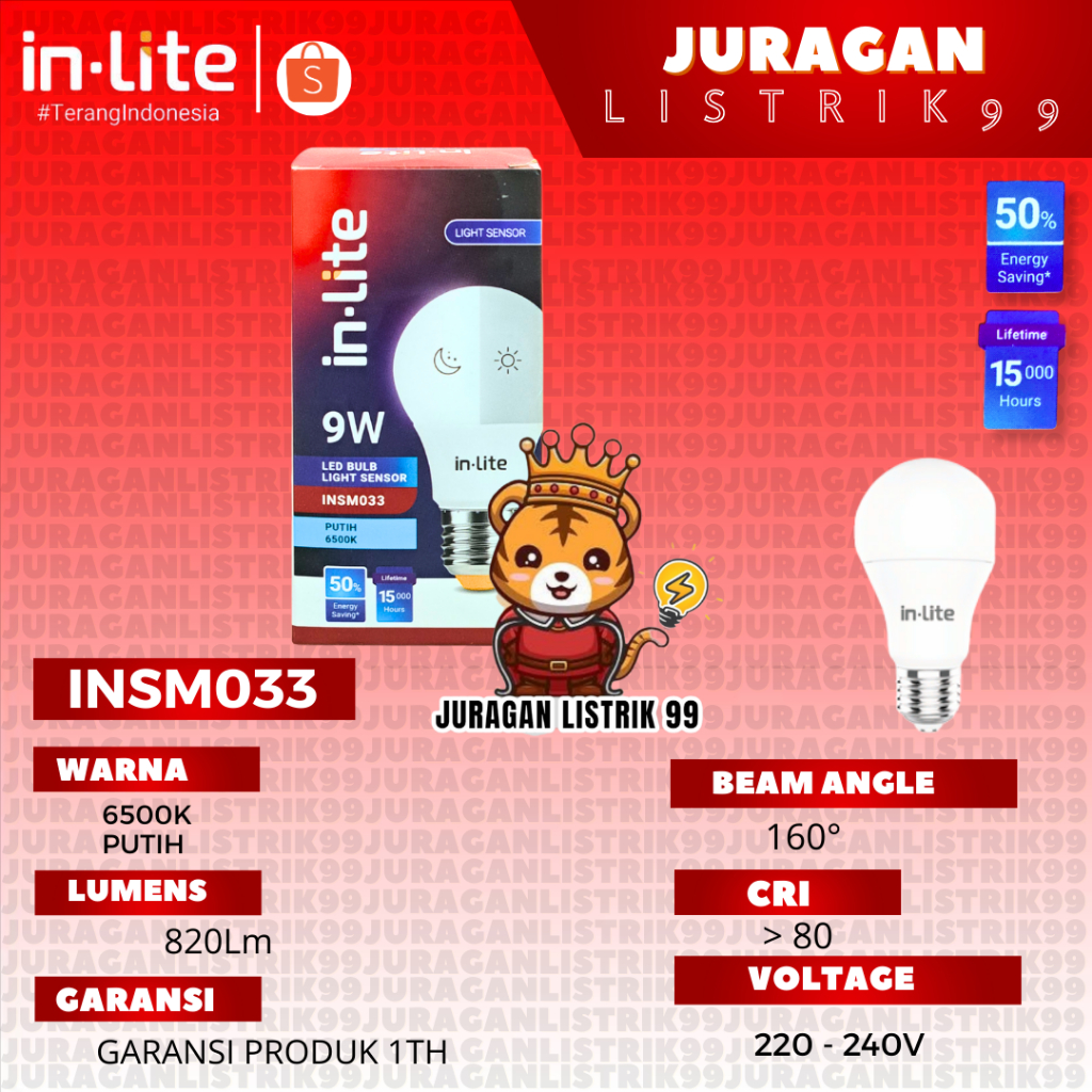 Jual INLITE - LAMPU LED SENSOR CAHAYA INSM033 9WATT / LAMPU LED / LAMPU ...