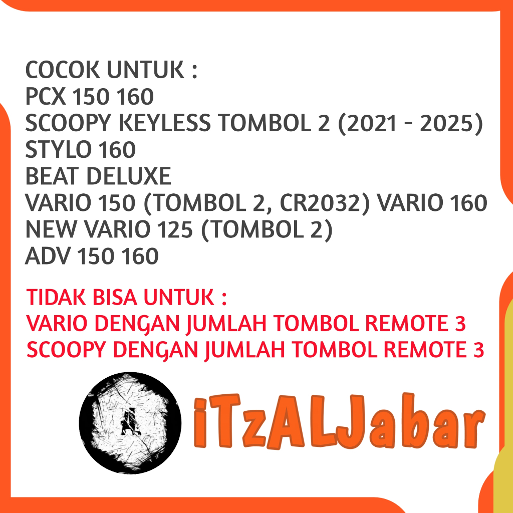 Jual Baterai remote motor Keyless VARIO PCX ADV 150 160 STYLO 160 BEAT ...