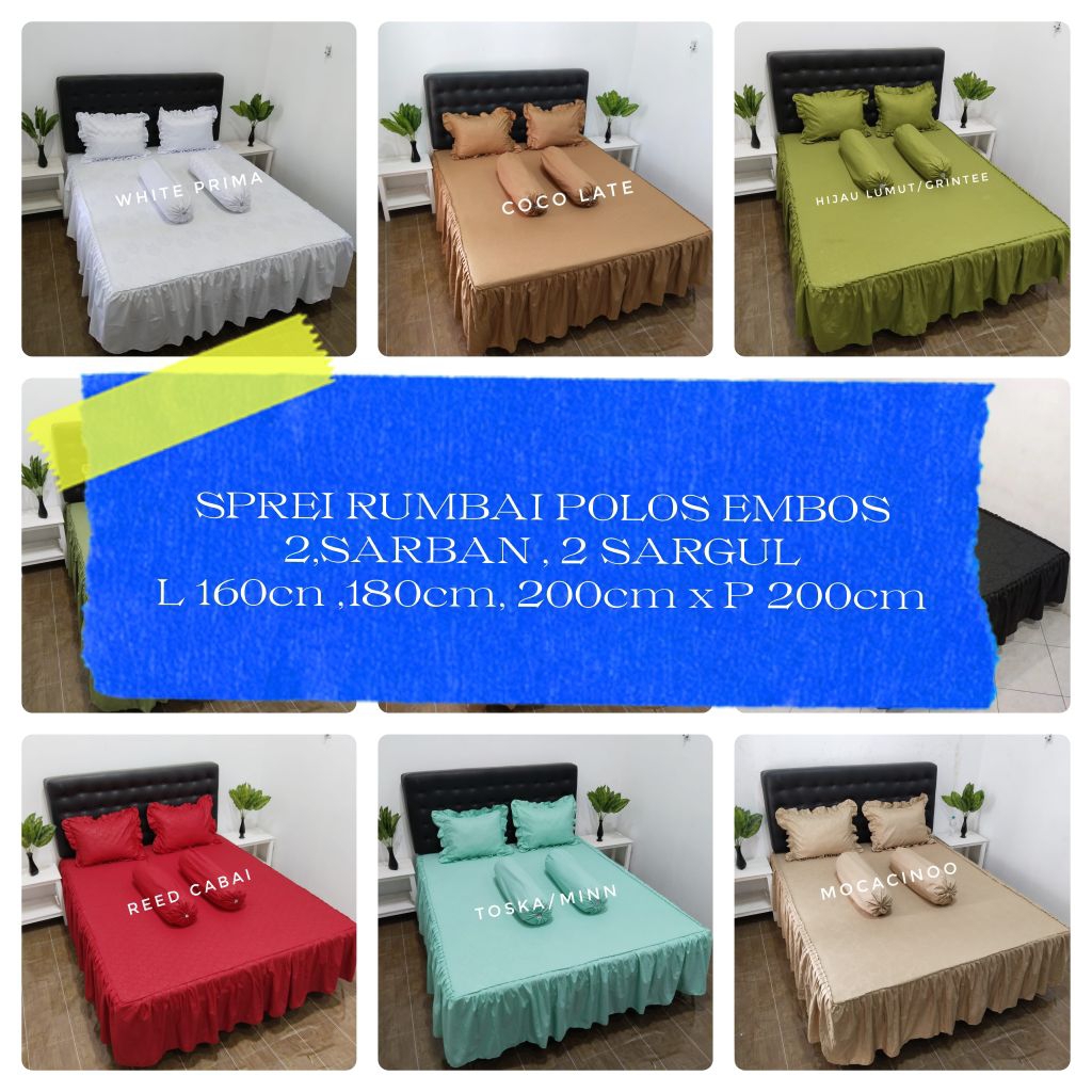 Jual SPREI RUMBAI POLOS EMBOS, 2 ,SARBAN, 2 SARGUL L160cm x P 200cm , L ...