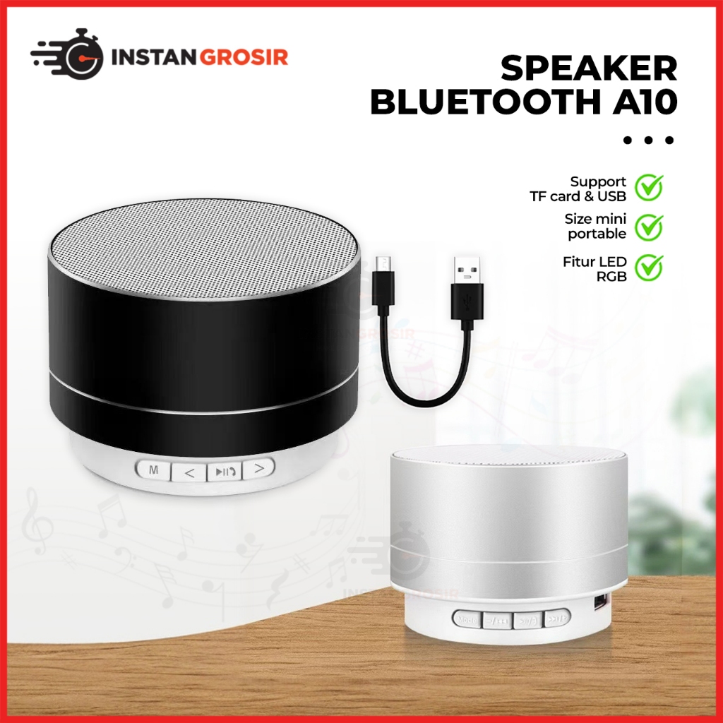 Jual Speaker Bluetooth Mini A10 LED Light portable spiker wireless ...
