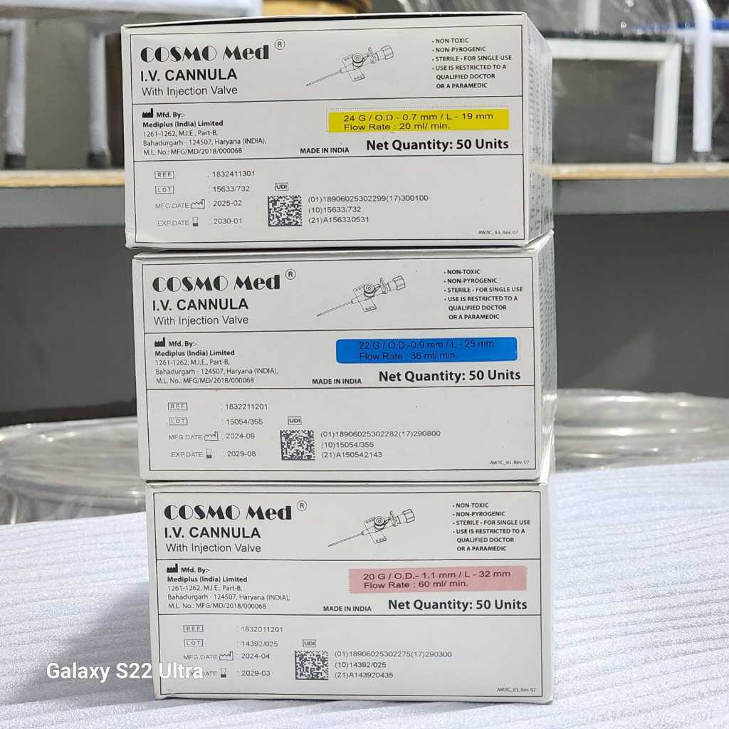 Jual IV CANNULA WITH INJECTION VALVE AND SAFETY WING COSMOMED BOX ISI ...