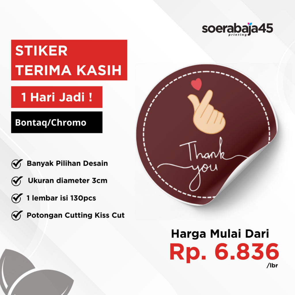 (130 pcs) Stiker Terima Kasih Selamat Menikmati 3 cm, Sticker Bulat Makanan Kue Catering