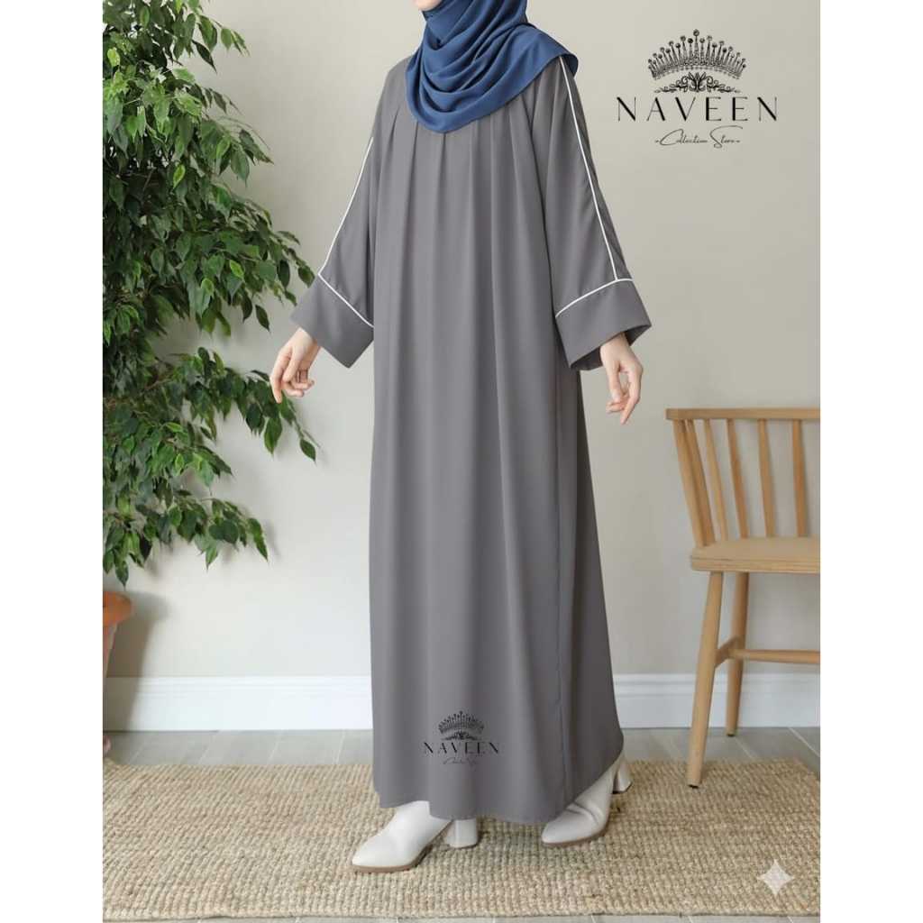 Abaya Gamis NAVEEN Polos List Misban Fashionable Muslimah Bahan Arabian Sabrina Remaja Stylist