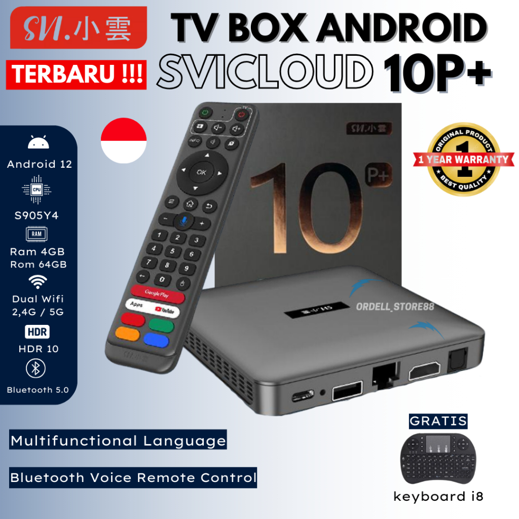 Tv Box Android SVICLOUD 10P+  Indonesia 8K 4GB/64GB 9CORE WIFI 2.4/5GHZ