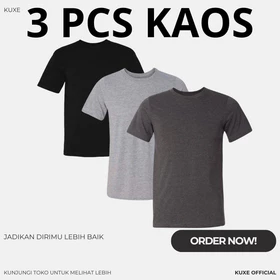 Paket 3 Kaos Polos Abu Muda Hitam Abu Tua Kaos Polos Pria Basic Regular T Shirt