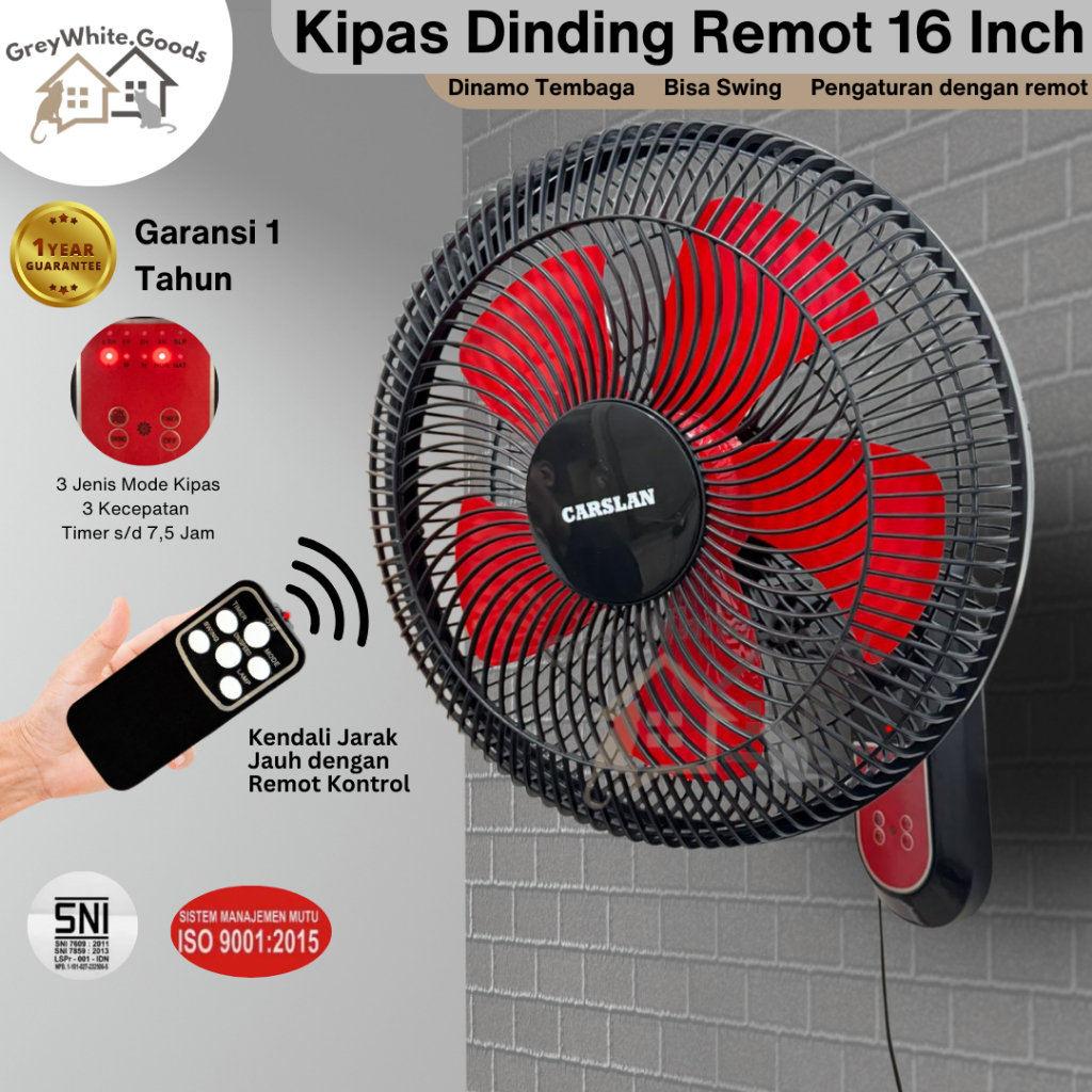 Jual Kipas Dinding Remot Timer 16 inch JUMBO 5 baling hemat daya senyap ...