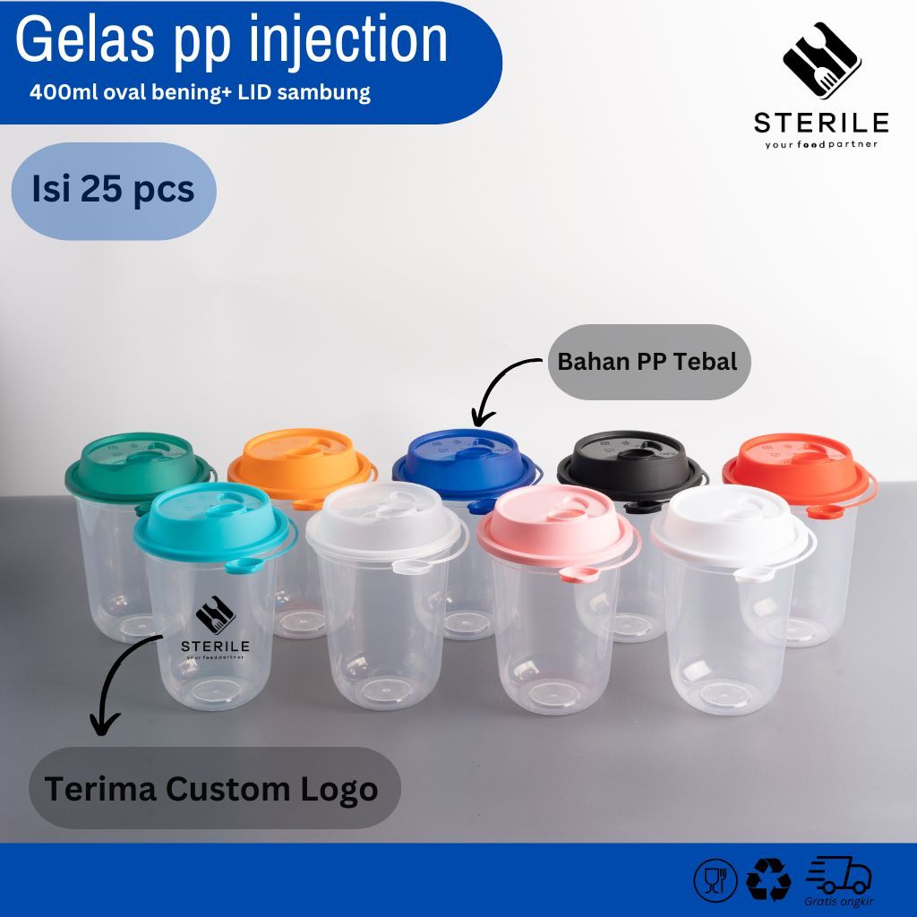 Jual GELAS THINWALL OVAL 400 ML 14 OZ + TUTUP ISI 25 PCS / GELAS PP ...