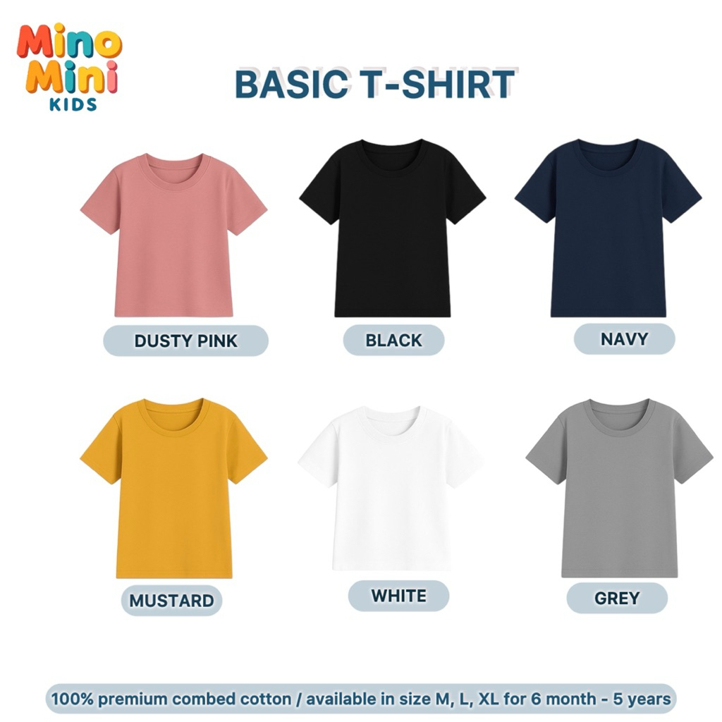 Jual MinoMini Kids - Basic T-Shirt Polos Anak Premium - 100% combed ...