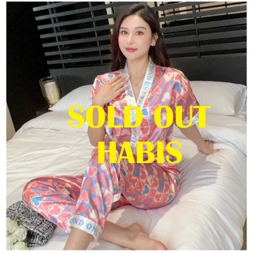 Setelan Baju Tidur Piyama Wanita Dewasa Satin Premium Lengan Pendek Celana Panjang 002