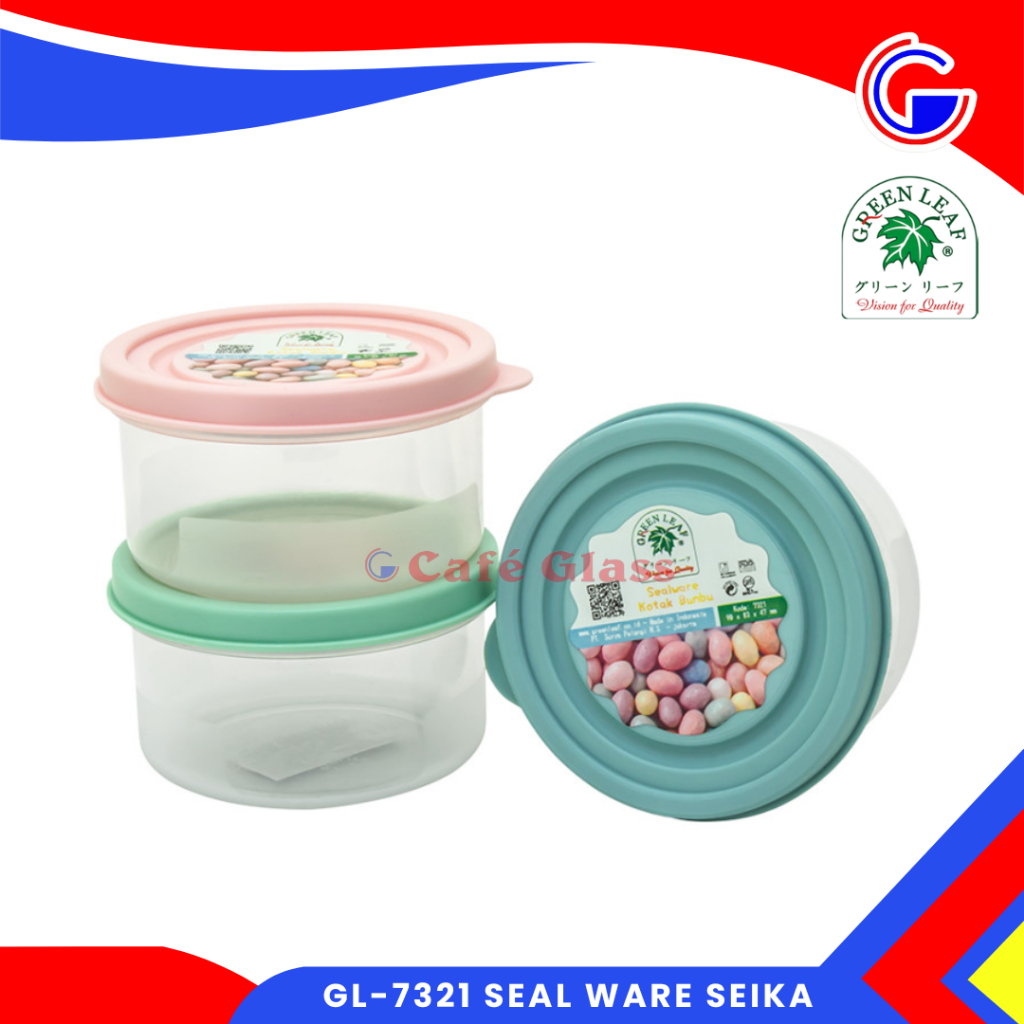 Kotak Bumbu Dapur Anti Tumpah - Sealware Seika Plastik Warna Warni - Green Leaf (7321)
