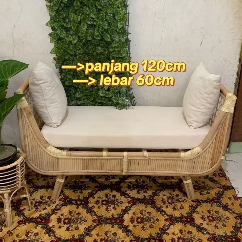 Jual KURSI SOFA BENCH ROTAN ALAMI PANJANG 3 SEATER DENGAN BANTAL / SOFA ...