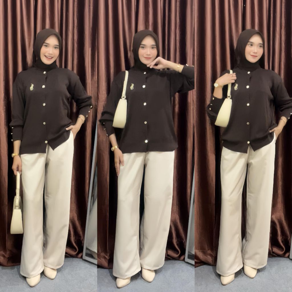 Jual Setelan Wanita / One Set Wanita / Cardigan Polo Horse + Hijab ...