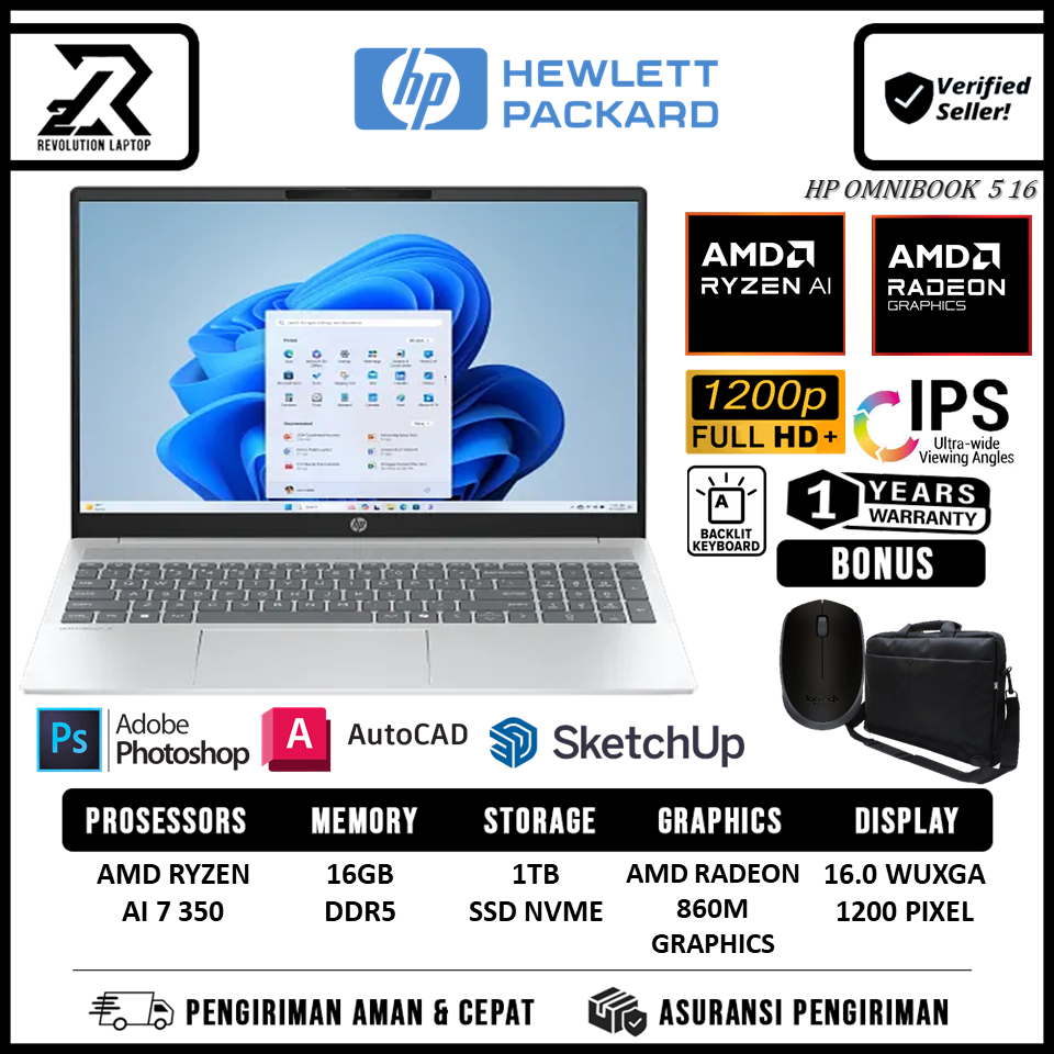 Jual Laptop HP OMNIBOOK 5 16 AMD Radeon AI 7 350 16GB 1TB SSD Radeon ...