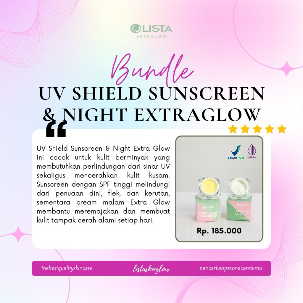 Jual Bundel Sunscreen + Night Extra glow Lista Skin Glow | Shopee Indonesia