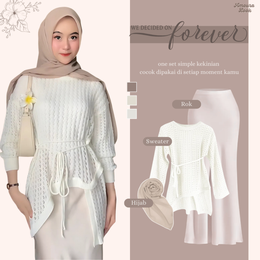 Jual Set Outfit Wanita Kekinian 3 in 1 Haena | Sweater Rajut + Rok ...