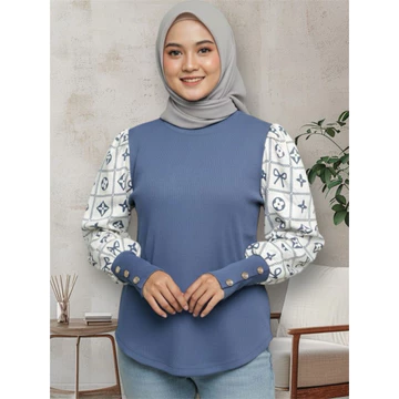 Puffy Blouse Korean Atasan Wanita Formal Mewah Lengan Balon Motif Mewah