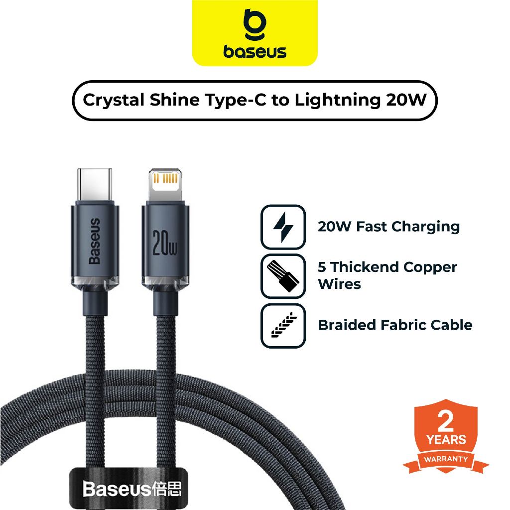 BASEUS Kabel Data Crystal Shine Type-C to Lightning 20W Fast Charging  Garansi Tahun